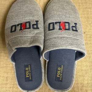 Polo Ralph Lauren Men's Klarence Jersey Scuff Slippers in Gray/Navy
